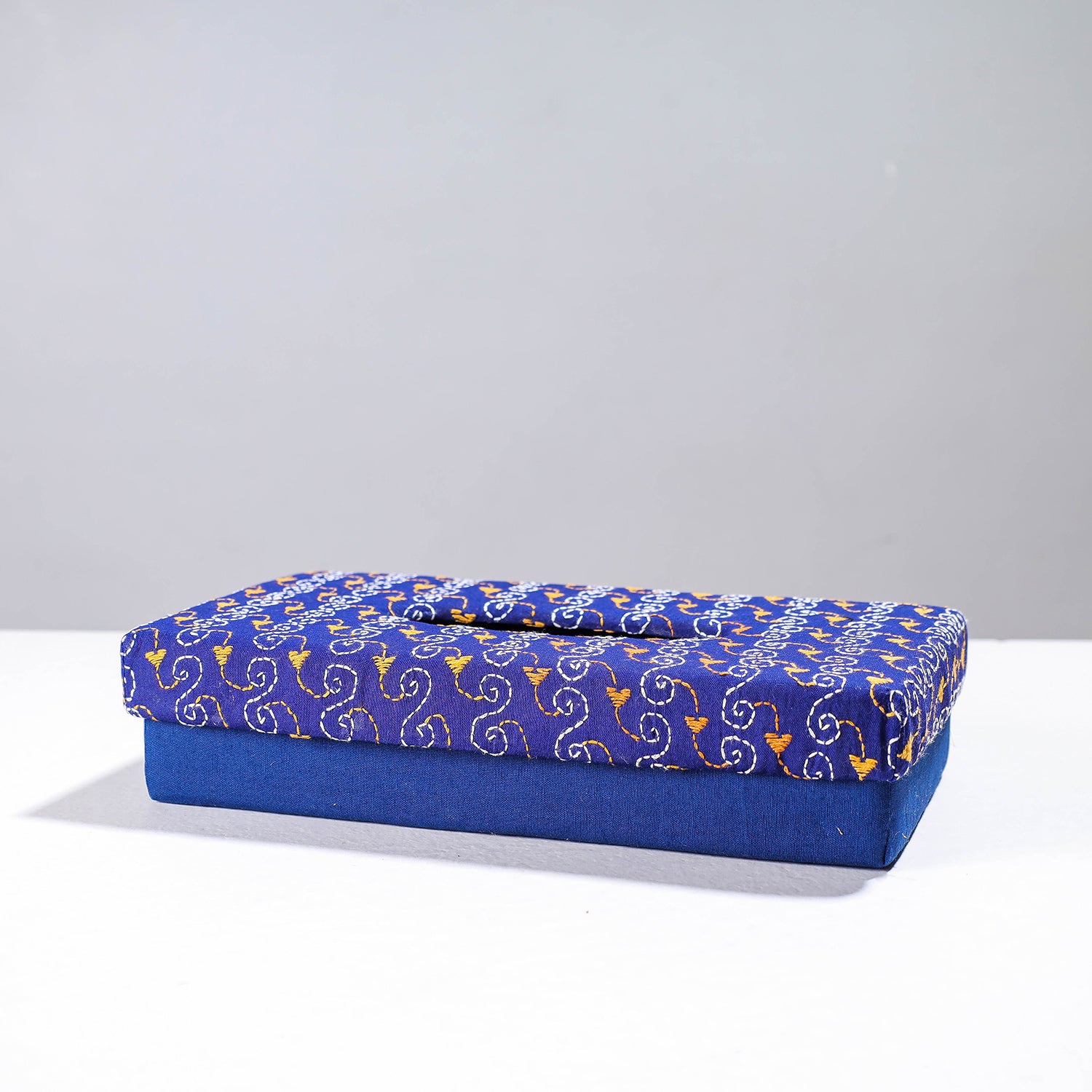  Blue Handcrafted Bengal Kantha Work Tissue Box