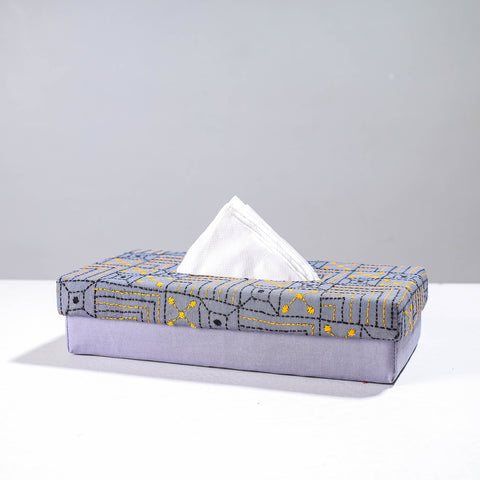  Purple Handcrafted Bengal Kantha Work Tissue Box 