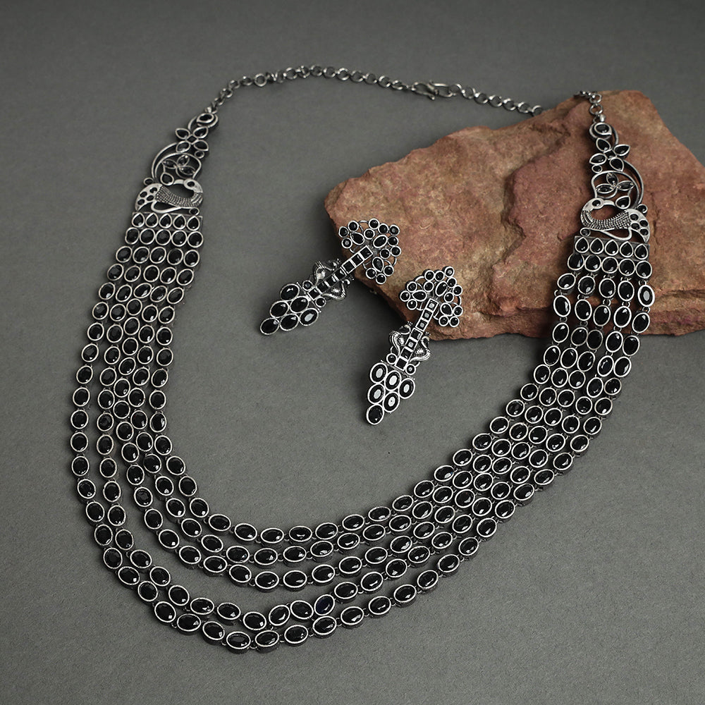 Antique Finish Oxidised White Metal Necklace Set