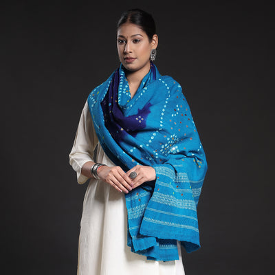 Blue - Kutch Mirror Work Handwoven Bandhani Tie-Dye Woolen Shawl
