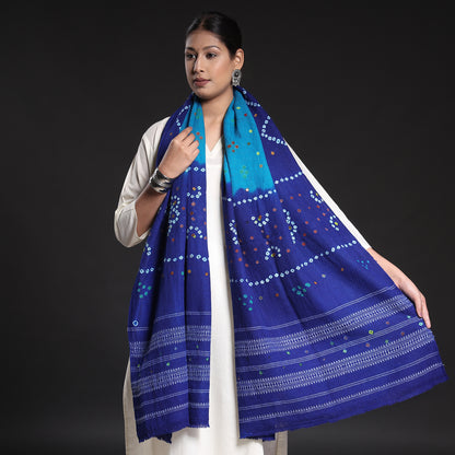 Blue - Kutch Mirror Work Handwoven Bandhani Tie-Dye Woolen Shawl