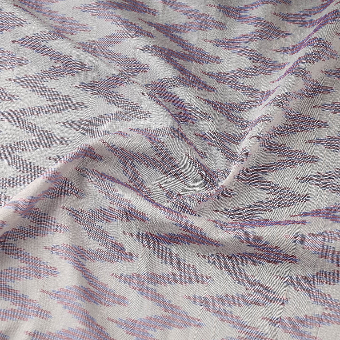 Soft Pink & White Raw Silk Pochampally Double Ikat Pure Handwoven Fabric