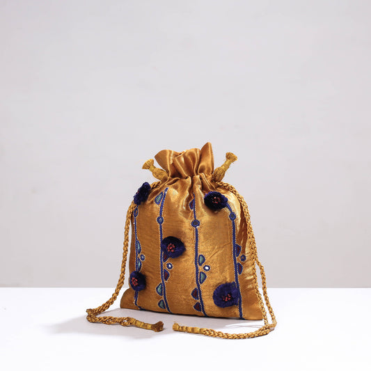 Kutch Pakko Neran Hand Embroidery Mashru Silk Potli Bag