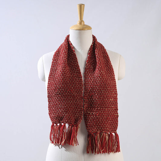 Red - Kumaun Hand Knitted Woolen Muffler (50 in)