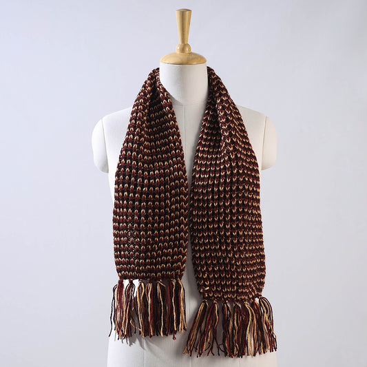 Brown - Kumaun Hand Knitted Woolen Muffler (50 in)