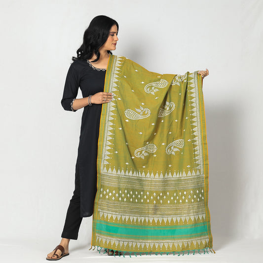 Green - Bengal Kantha Embroidery Cotton Handloom Dupatta