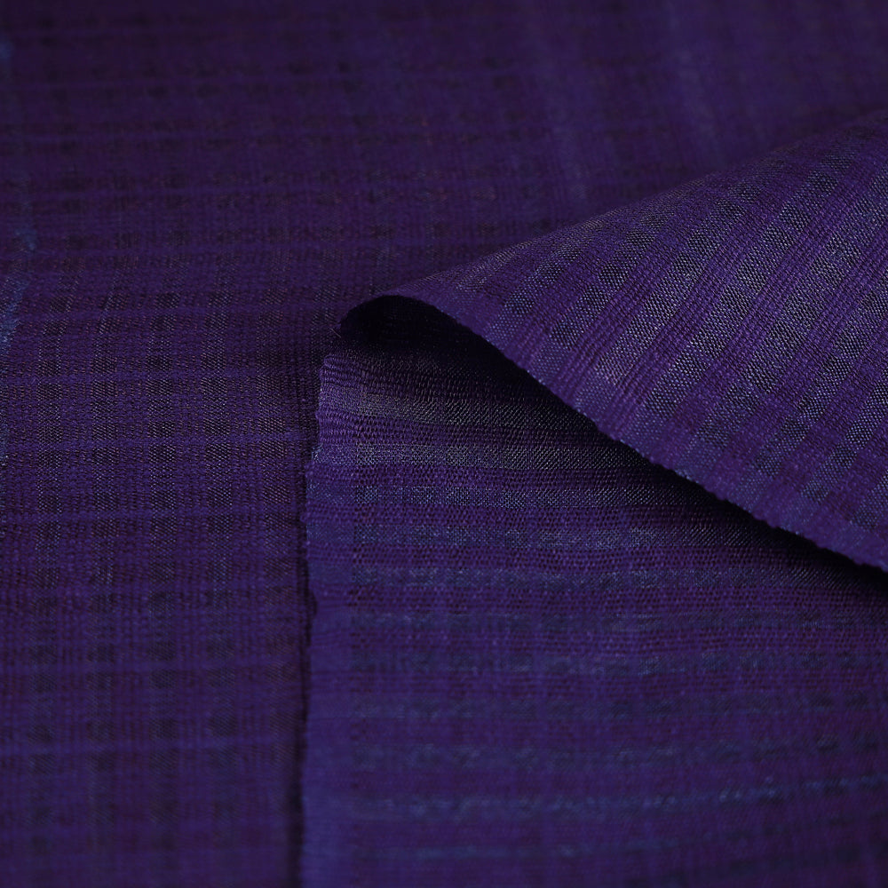 Dark Purple Vidarbha Tussar Silk Checks Handloom Fabric