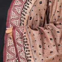 Brown - Bengal Kantha Tussar Silk Handloom Dupatta