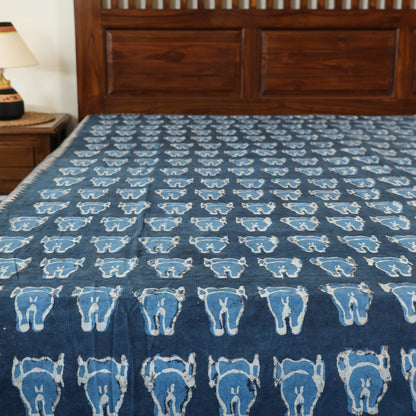 Blue - Bindaas Block Art Prints Natural Dyed Double Bedcover in Pure Cotton (110 x 93 in)
