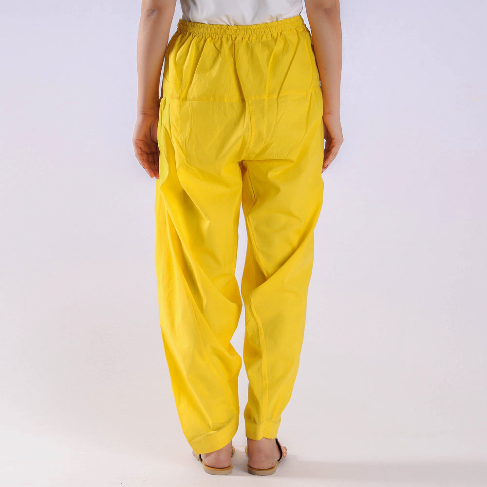 Light yellow - plain cotton women salwar - handcrafted