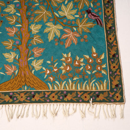 Original Chain Stitch Crewel Wool Thread Hand Embroidery Rug / Carpet (72 x 46 in)