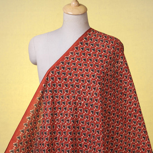 Vermillion Red Club Shaped Butti Ajrakh Hand Block Printed Natural Dyed Cotton Fabric