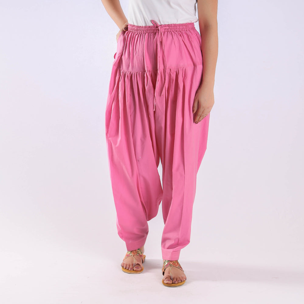 Light Pink - Cotton Elasticated Salwar for Women