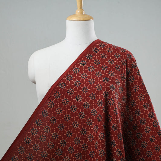 Intricate Red Star Floral Ajrakh Hand Block Printed Cotton Fabric