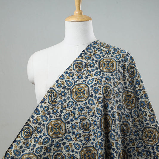 Blue Flowerette Ajrakh Hand Block Printed Cotton Fabric
