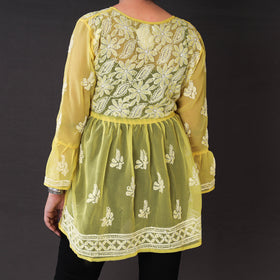Buy Chikankari Hand Embroidered Short Flared Kurta / Top