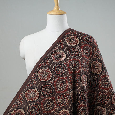 Brown - Damask Pattern Block Print Cotton Ajrakh Fabric 49