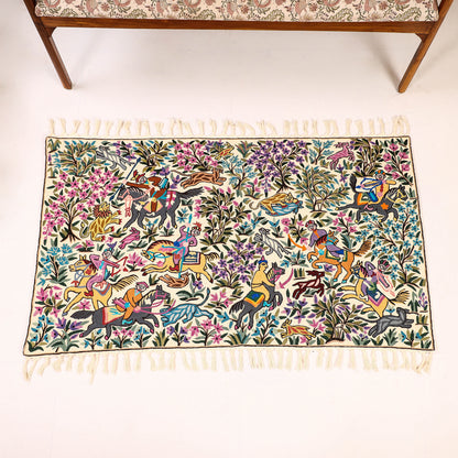 Original Chain Stitch Crewel Wool Thread Hand Embroidery Rug / Carpet (60 x 36 in)