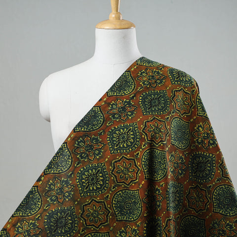 Green Damask Ajrakh Hand Block Printed Cotton Fabric