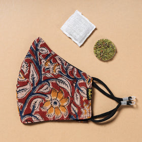  kalamkari Block Printed Cotton 3 Layer Snug Fit Face Cover with Herb Pocket 