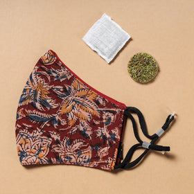  kalamkari Block Printed Cotton 3 Layer Snug Fit Face Cover with Herb Pocket 