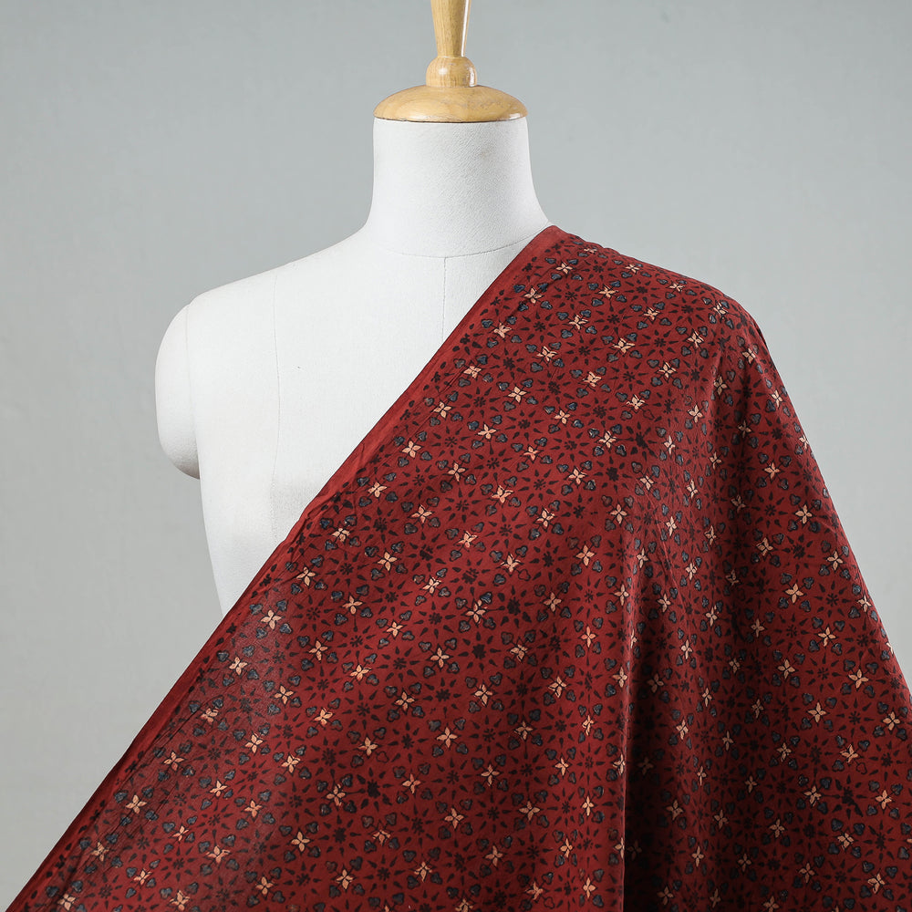 Red - Ajrakh Block Printed Cotton Fabric