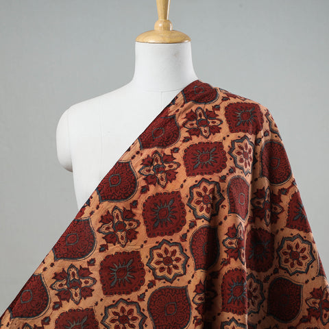 Beige & Maroon Ajrakh Block Printed Cotton Fabric