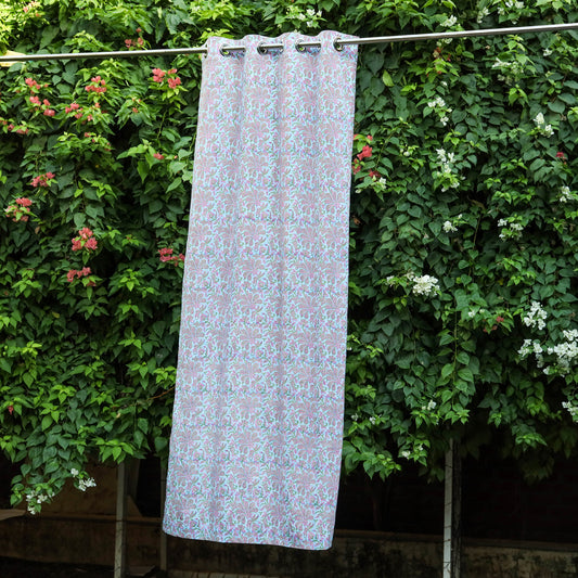 Blue - Sanganeri Block Print Pure Cotton Door Curtain (7 x 3.4 feet)