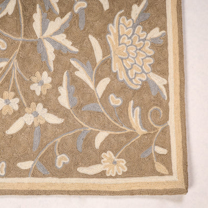 Original Chain Stitch Crewel Wool Thread Hand Embroidery Rug / Carpet (36 x 24 in)