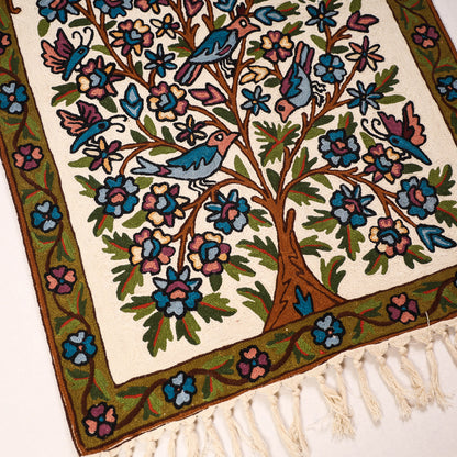 Original Chain Stitch Crewel Wool Thread Hand Embroidery Rug / Carpet (36 x 24 in)