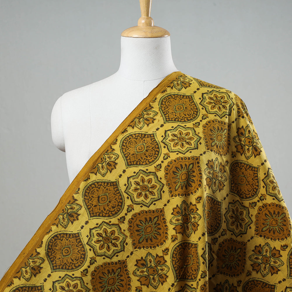 Yellow - Ajrakh Block Printed Cotton Fabric