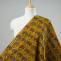 Buy Beaming Yellow Lotus Butta Ajrakh Block Printed Cotton Fabric Online l iTokri.com