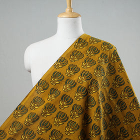 Buy Beaming Yellow Lotus Butta Ajrakh Block Printed Cotton Fabric Online l iTokri.com