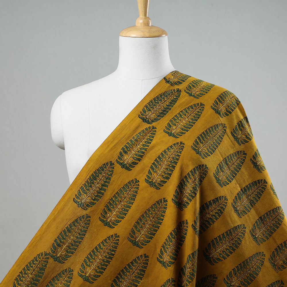 Yellow - Ajrakh Block Printed Cotton Fabric