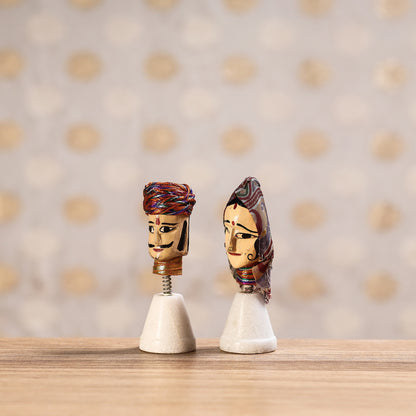 Rajasthani Couple Bobble Head Handmade Puppet/Kathputli