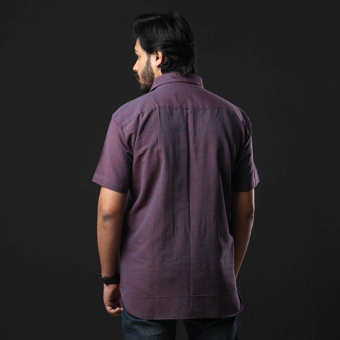 Purple - Marron Prewashed Fine Cotton Handloom Half Sleeves Shirt