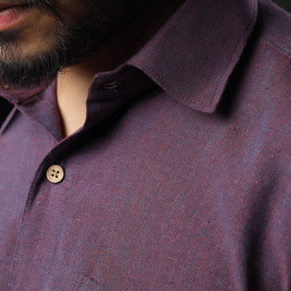 Purple - Marron Prewashed Fine Cotton Handloom Half Sleeves Shirt