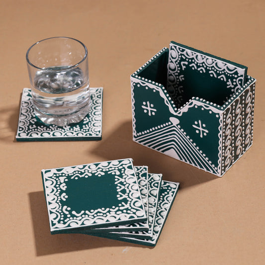 Mandana Art Handpainted Paper Mache Coasters (Set of 6)