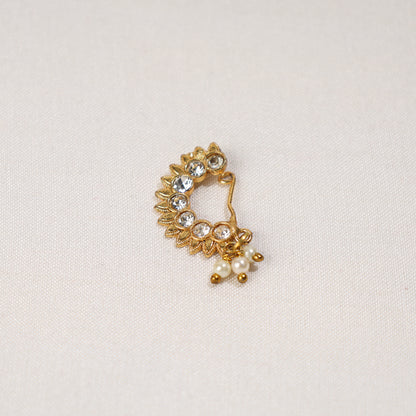 Brass Base Oxidised Antique Gold Finish Maharashtrian Nose Clip-on