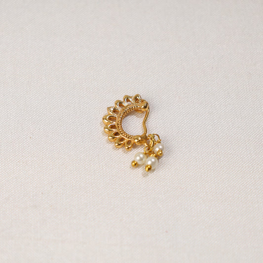 Brass Base Oxidised Antique Gold Finish Maharashtrian Nose Clip-on