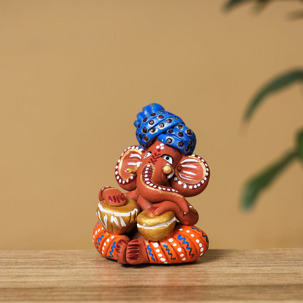 Handpainted Eco-friendly Clay Musician Ganesha Idol