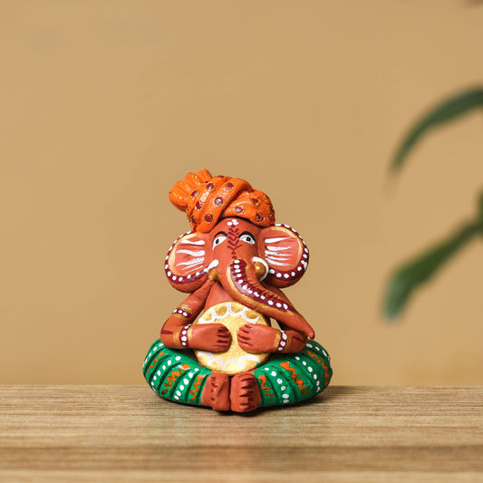 Handpainted Eco-friendly Clay Musician Ganesha Idol