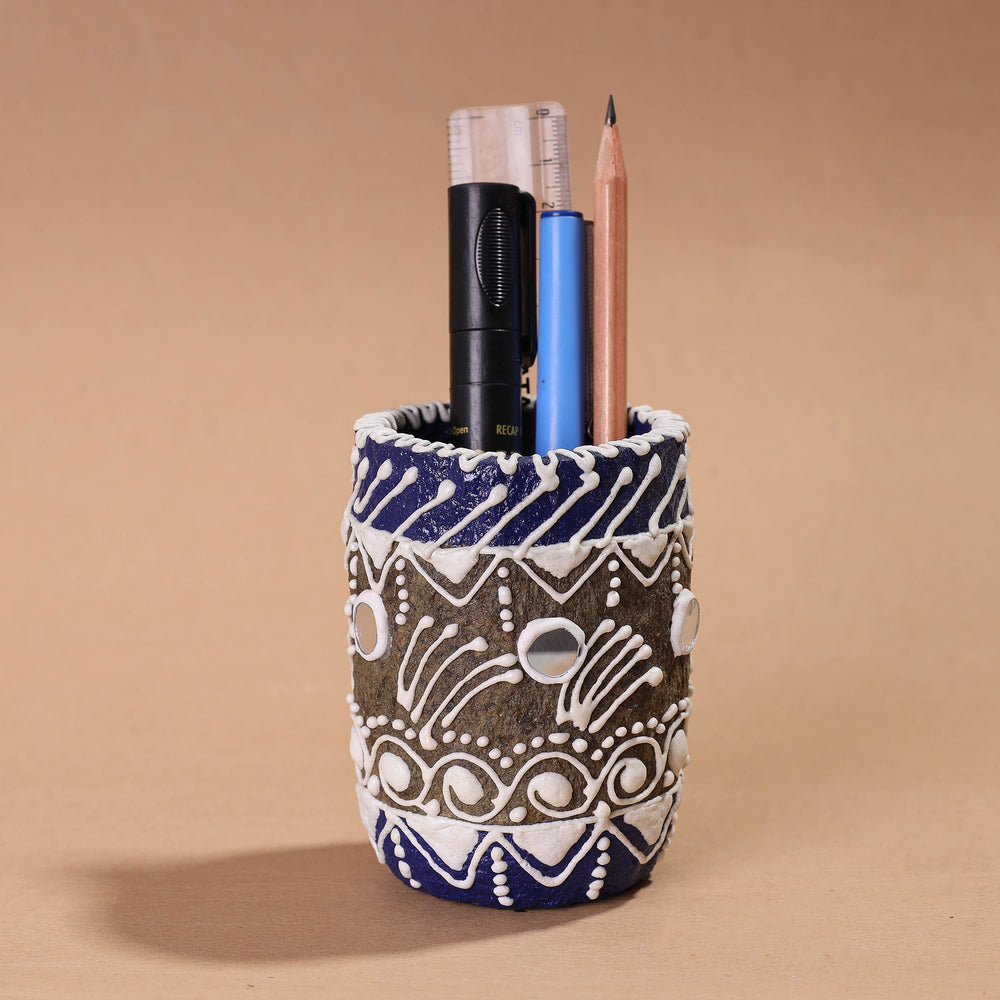 Mandana Art Handpainted Paper Mache Pen Stand (3 x 3 in)