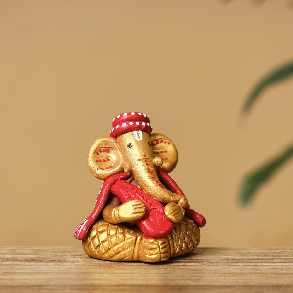 Handpainted Eco-friendly Clay Musician Ganesha Idol