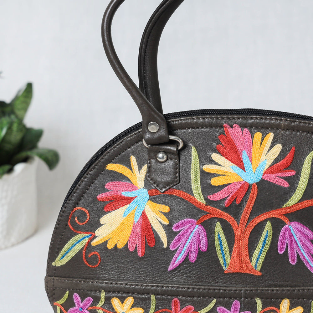 Crewel bird and flowers bag in the hoop machine embroidery design ITH