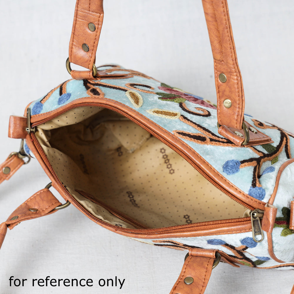 Original Crewel Hand Embroidered Hand Bag with Leather Handle