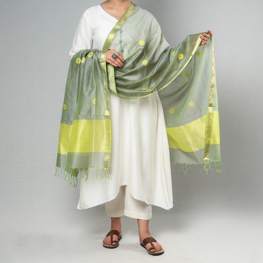 Green - Traditional Maheshwari Silk Cotton Handloom Circle Buti Dupatta