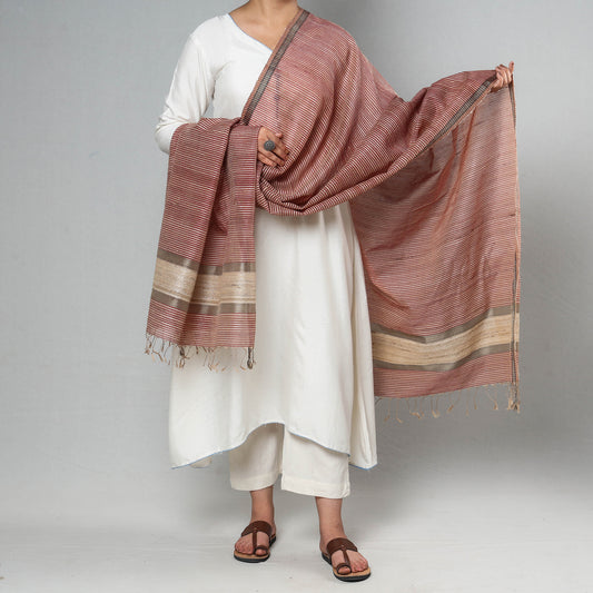 Peach -Traditional Maheshwari Silk Cotton Handloom Checks Dupatta