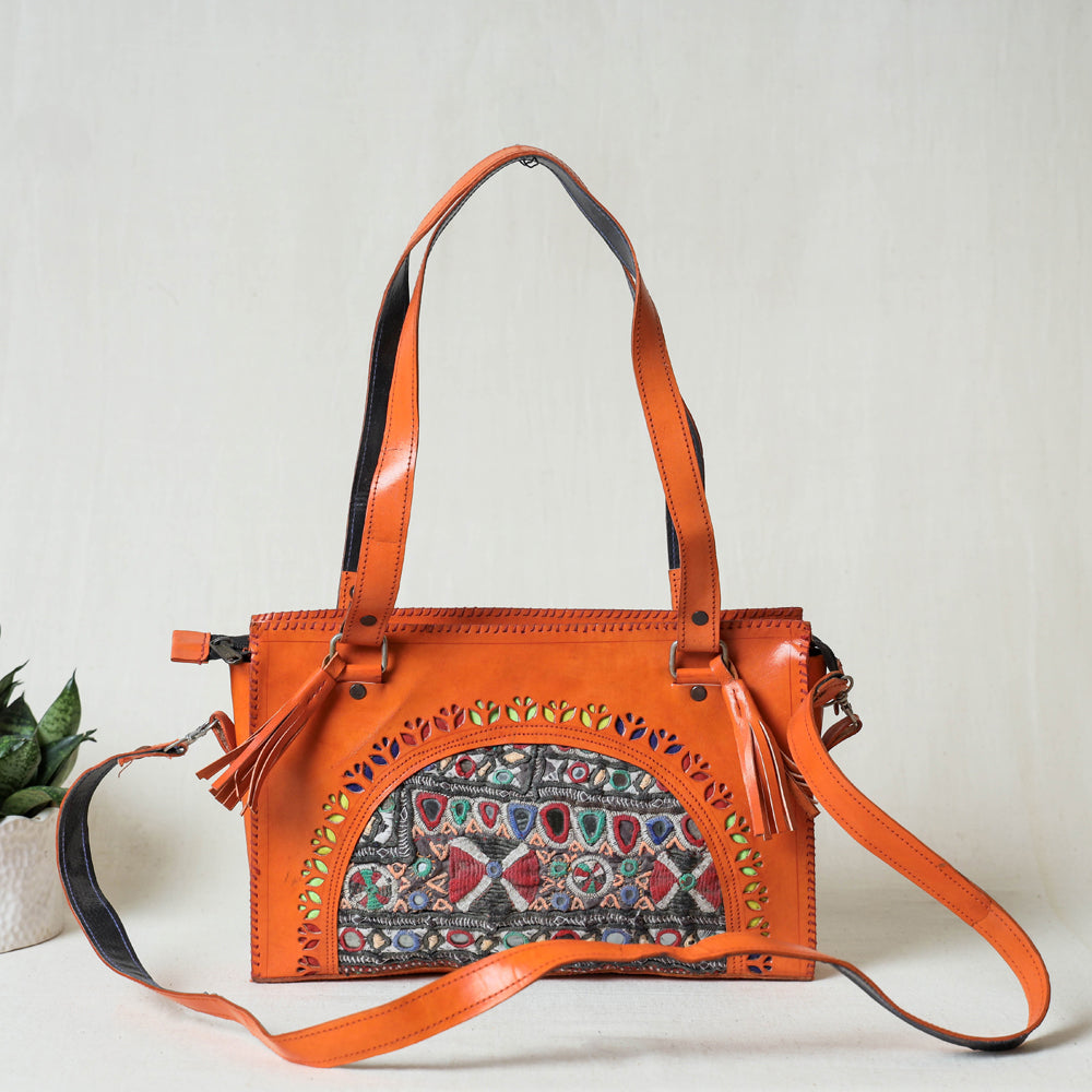 Handcrafted Kutch Leather Vintage Embroidery Hand Bag