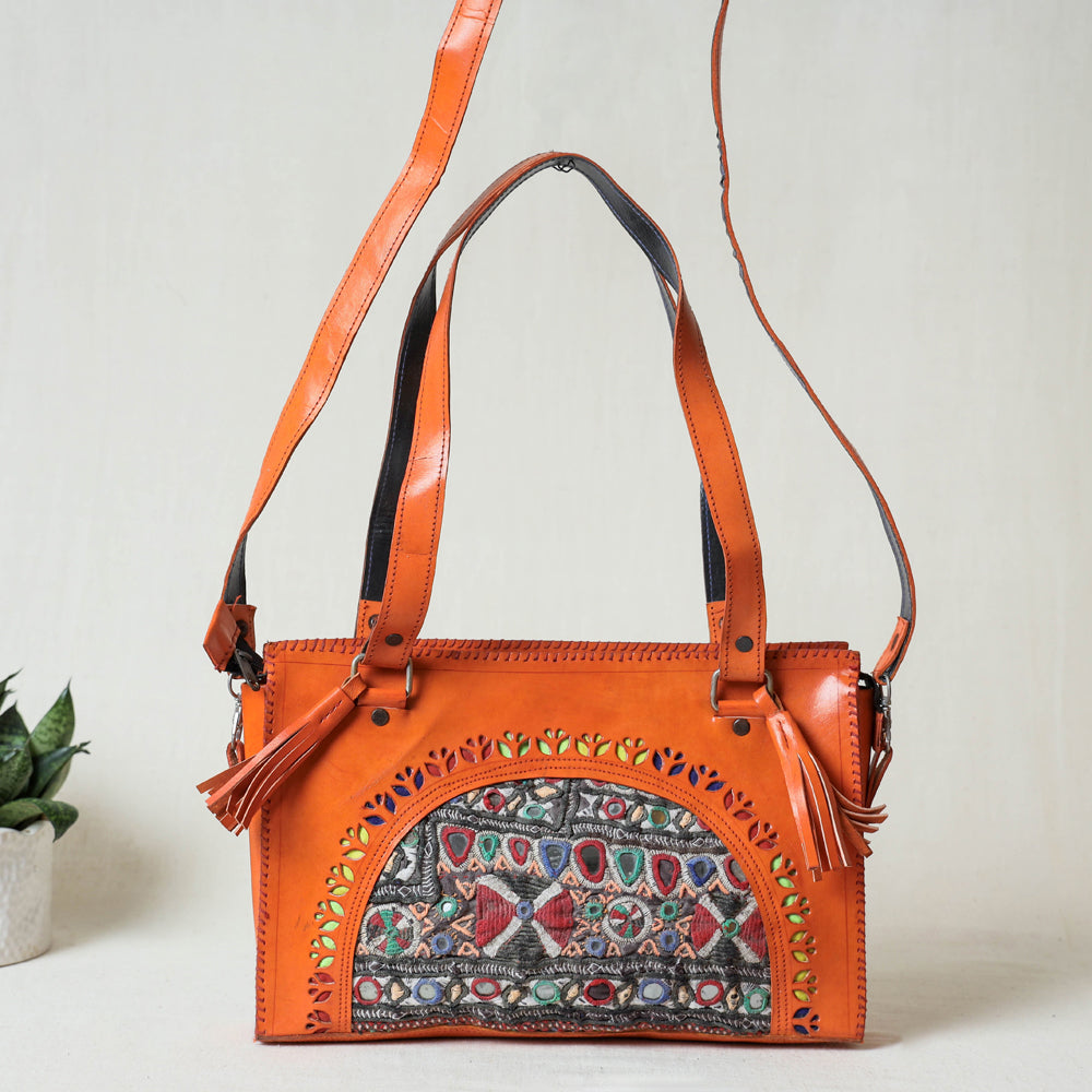 Handcrafted Kutch Leather Vintage Embroidery Hand Bag